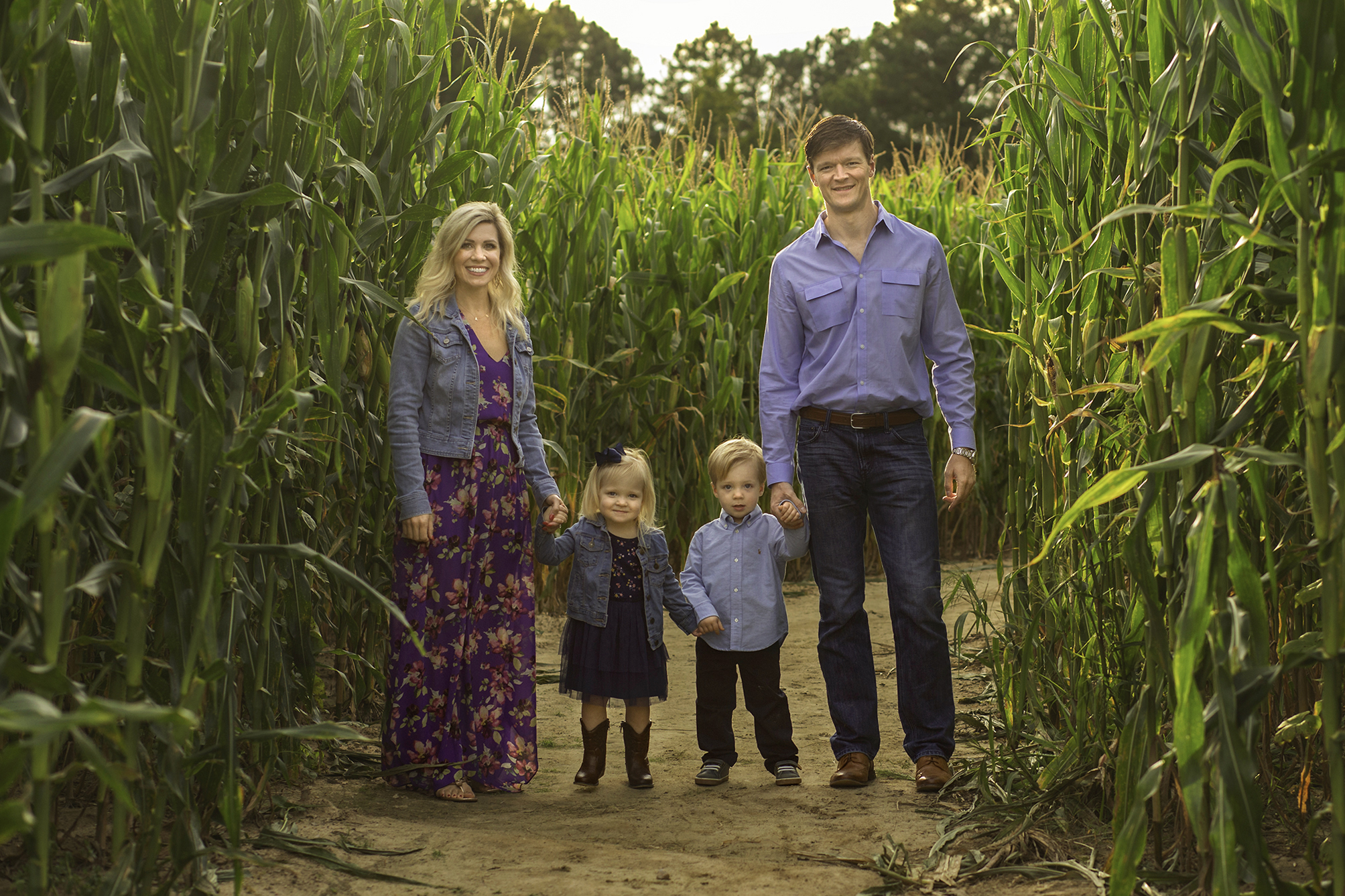 Family walking through Crossroads Corn Maze